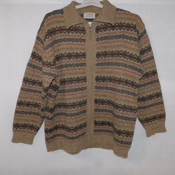VTG Jacob Womens L Brown Red Wool Nordic Full Zip Cardigan Sweater with Collar - Picture 1 of 8